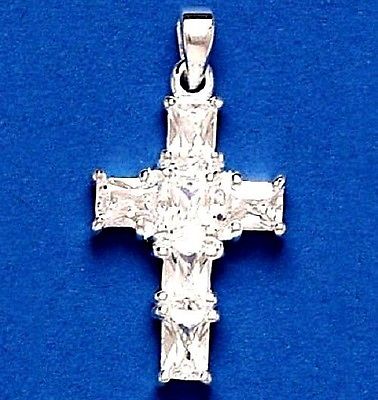 CZ Sterling Silver Cross  - 1 Inch Tall  .925 Pure Silver