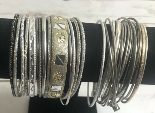 Mixed Lot of various Silver Gold metal tone  Jewelry Bangles Bracelets 20+