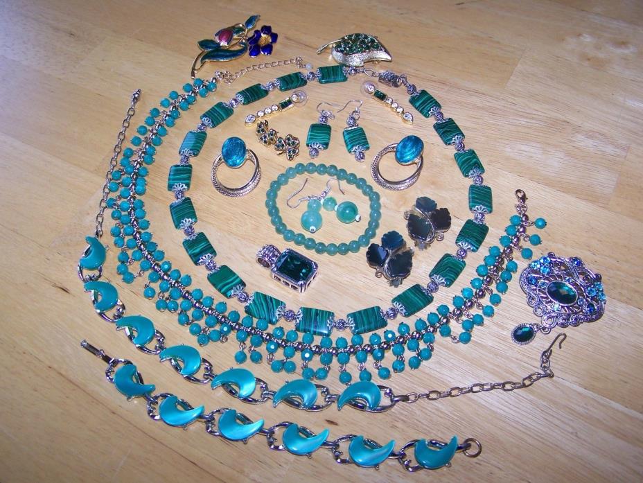 Lot of Green Jewelry (faux malachite, thermoset, etc)