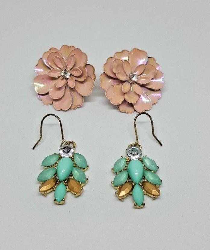 EARRING LOT PINK FLORAL AND TURQUOISE SET