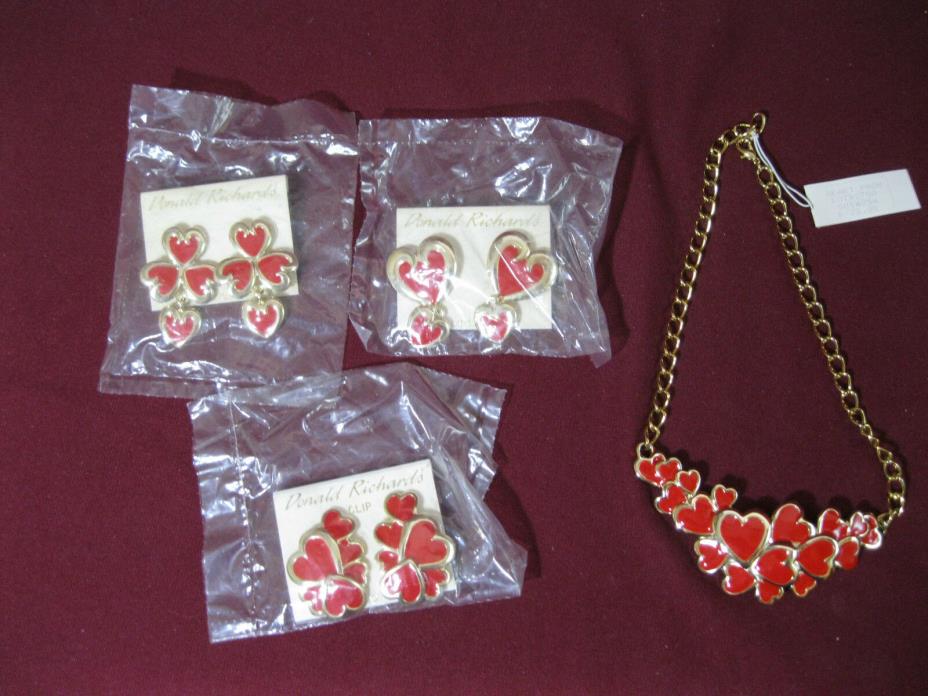 (4) Hearts Jewelry, Necklace & Earrings, Pierced & Clip-On, Donald Richards DL3