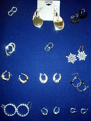 Large lot of 12 Pairs of Earrings PIerced Costume Jewelry Lots of Hoop Earrings