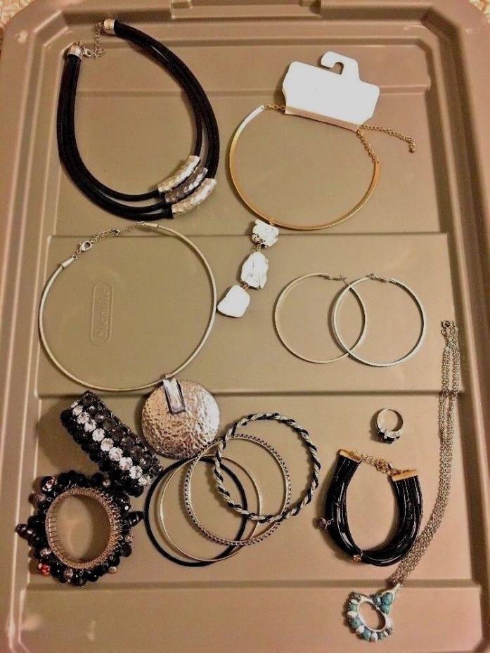 Ladies Fashion Jewelry LOT Silvertone Black Bracelets Earrings Necklace Chokers