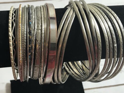 Mixed Lot of various Silver metal tone Costume Jewelry Bangles Bracelets 20+