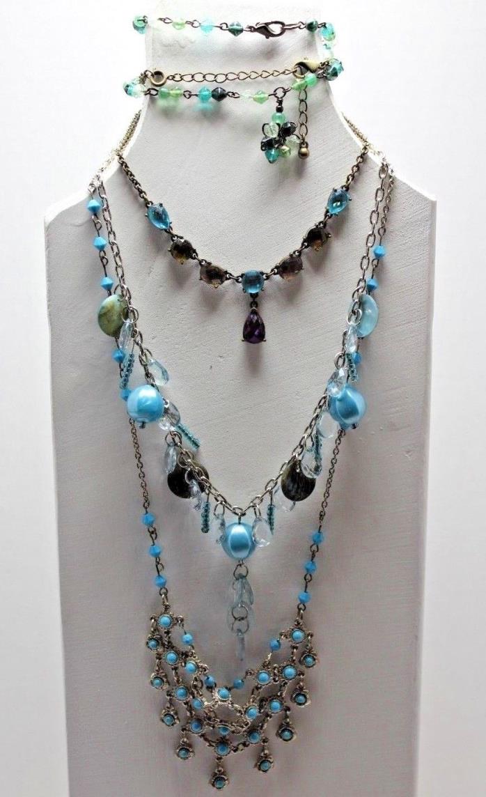 Beautiful Lot of 4 necklaces very nice blues and greens