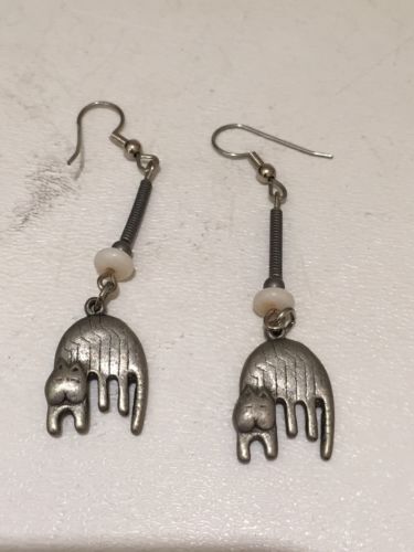 Vintage Cat Dangle Earrings Pierced Animal Jewelry Fast Free Shipping.