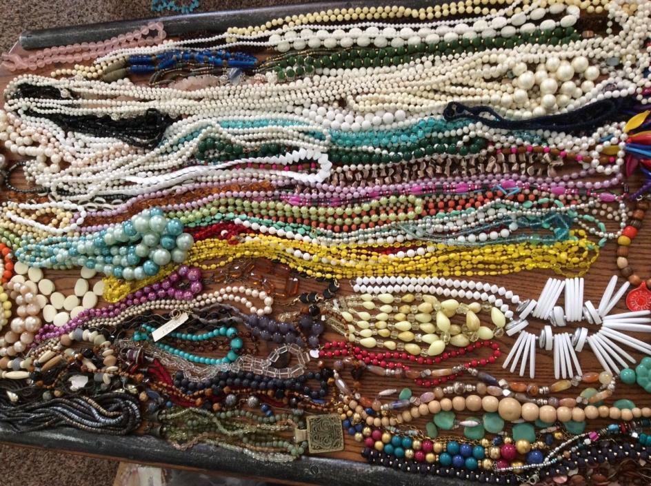 Vintage LOT of 80+ Necklaces Plastic Beads Stones Glass ++++++ Estate Found