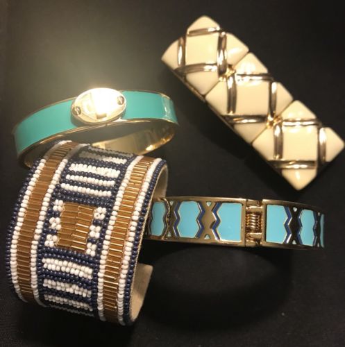 Lot Of 4 Talbots Bracelets / LN / Navy Seed Beeds / Turquoise Enamel / Cream