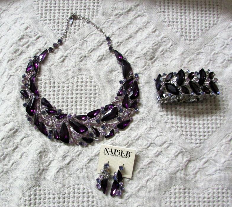 Decorative Costume Jewerly, Necklace, Bracelet & Earings By Napier, Purple