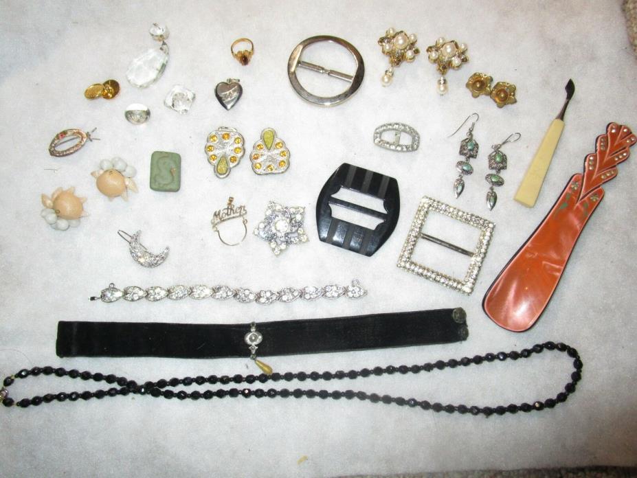 Lot of Mixed Costume Retro Victorian Rhinestone Jewelry Necklaces GF And More