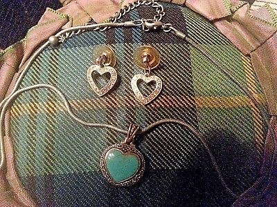 lot of 2 - earrings silver for pierced ears, necklace turquoise heart