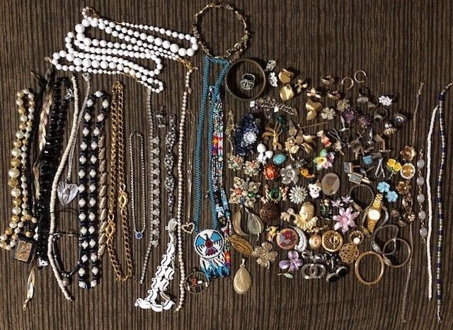 Huge Lot Of Jewelry RIngs Brooches Earrings Necklaces Vintage and Modern
