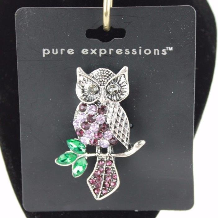 Pure Expressions  Owl Pin  Silver, Purple & Turquoise Color