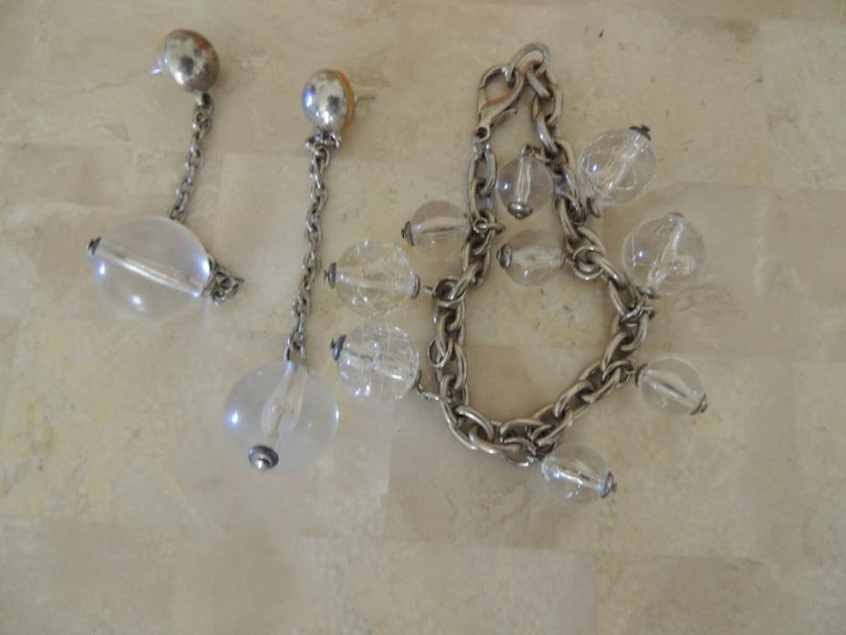 Bracelet with a clear Rhinestone Dangle Rhinestone Earrings 3 1/2
