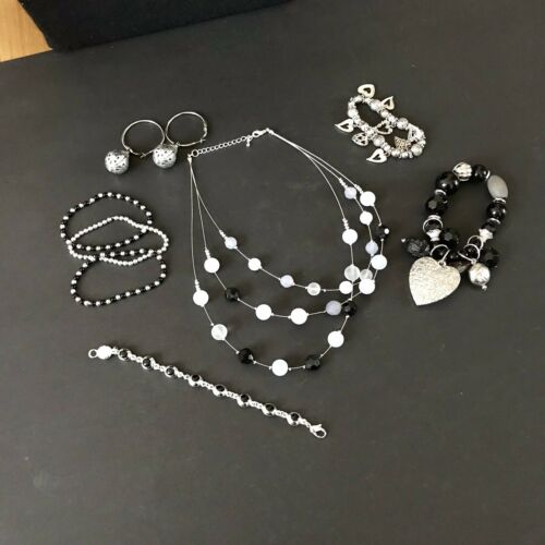 SILVERTONE AND BLACK THEMED JEWELRY LOT