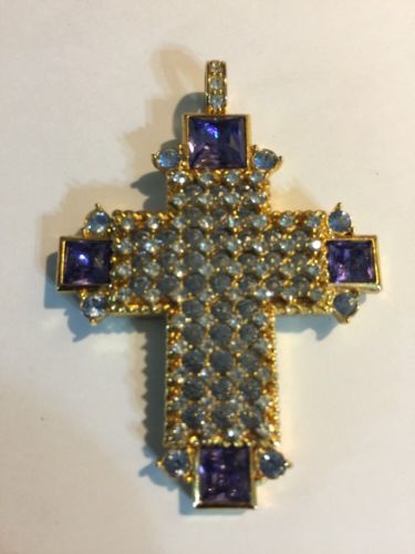 BOB MACKIE Gold Plate Swarovski Crystal Cross Pendant