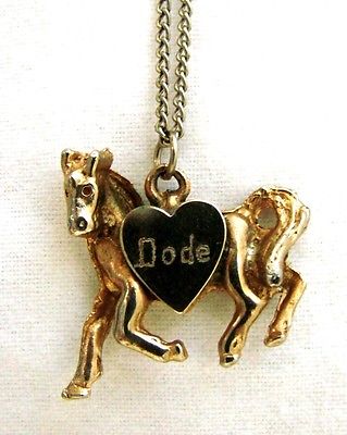 Pony Heart Engraved Dode Horse Necklace Gold Silver Plated Pet Pendant Vintage