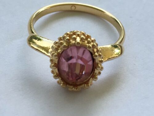 Pink Rhinestone Gold Colored Womans Ring Size 6