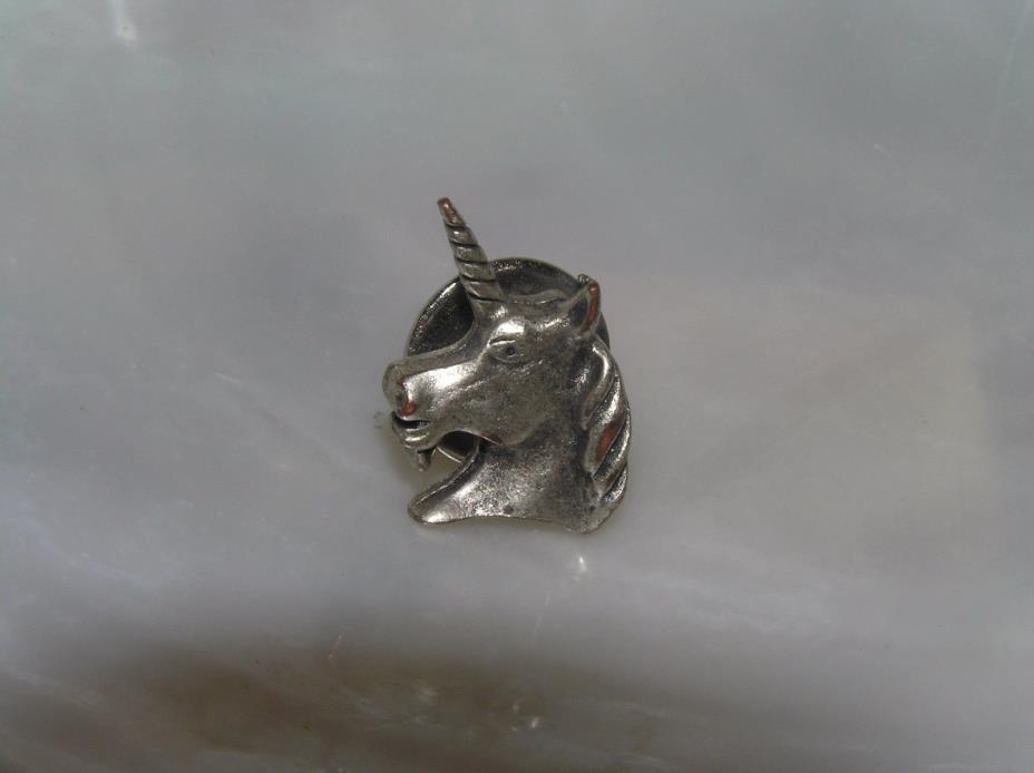 Estate Carved Pewter Bearded Unicorn Horse Head Tie Tac Hat or Lapel Pin – marke