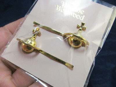 *NEW on Card Vivienne Westwood Gold Tone Orb Hair Clips Pins with Crystals