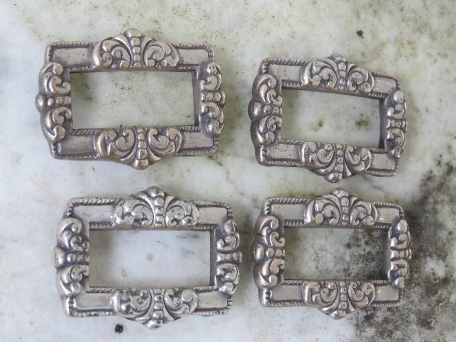 4 Vintage Silver Metal Ornate Luggage Tags Gift Wrap Necklace Choker Dog Collar
