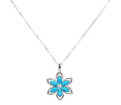Sterling Silver Blue Turquoise Floral Enhancer with chain 18