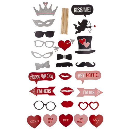 Lux Accessories Valentines Day Heart Red Photo Booth Prop Party Favors Photo Kit