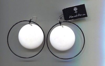 ALEX & ANI HUGE WHITE BLACK HOOP EARRINGS