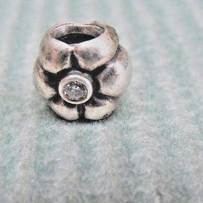 PANDORA RETIRED (!!) CHARM STERLING SILVER FLOWER with CZ GENUINE signed ALE