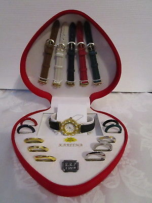 Kareena Ladies Wristwatch  Interchangeable Bands & Bezles Faces Red Heart Box