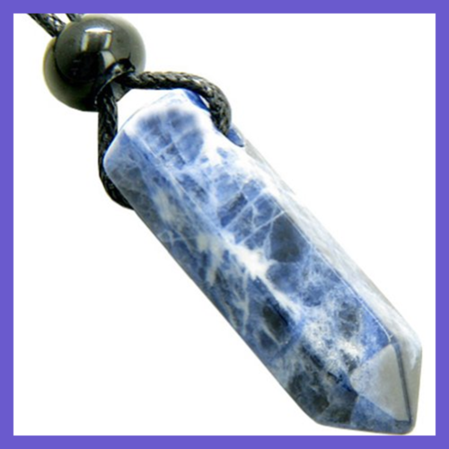 Lucky Crystal Point Pendant Necklace In Sodalite Gemstone FREE SHIPPING Womens