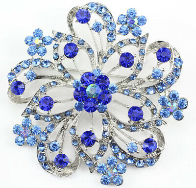 Blue Brilliant Austrian Rhinestone Crystal Bridal Wedding Brooch Pin