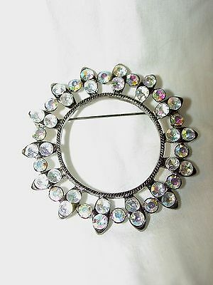 Large Circle CLEAR WHITE Art Deco Crystal Rhinestone Metal PIN BROOCH Brand NEW