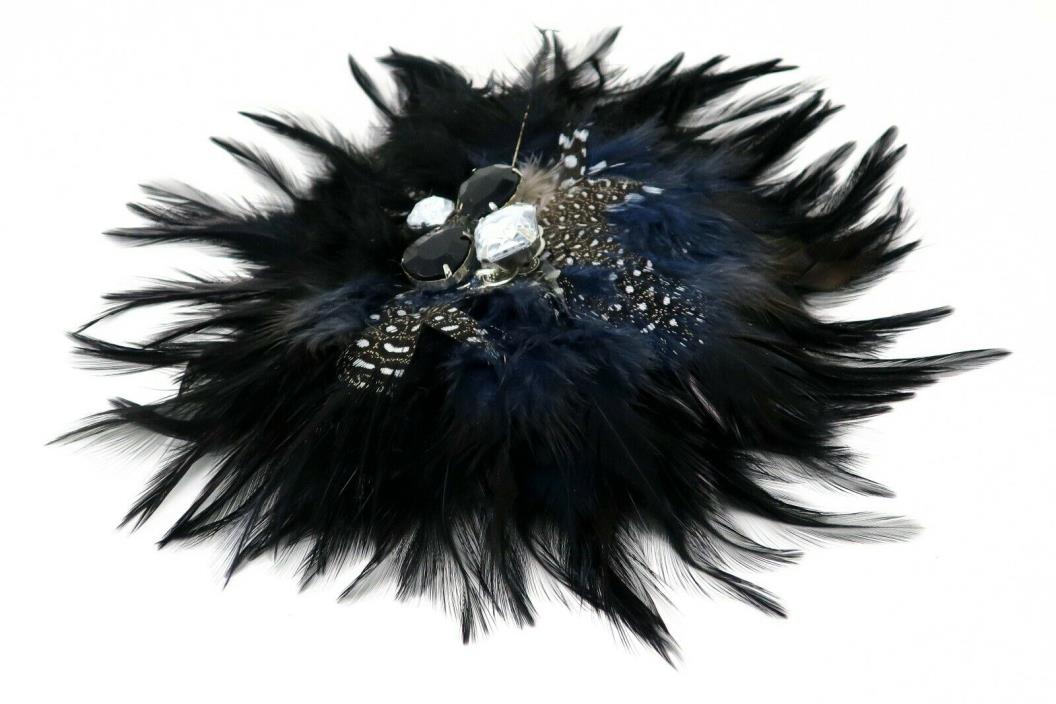 Chico's Felice Feather Brooch Black with Rhinestones Magnetic Back Clasp NWT $38