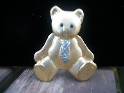 GOLD TONE TEDDY BEAR WITH SILVER TONE TIE AND BLACK BEAD EYES EVENING, COAT WEAR