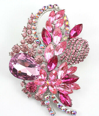 Pink Stylish Austrian Rhinestone Crystal Bridal Wedding Brooch Pin