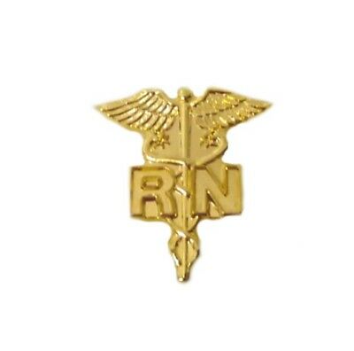 Gold RN Emblem Pin Registered Nurse Plated Medical Collar Caduceus New 801NC