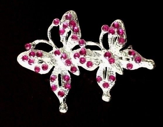 NEW Butterfly Pin Brooch Silver Tone Crystal Accents Butterflies Pink and Silver