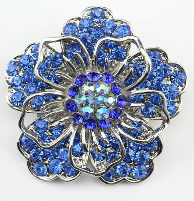 Blue Fancy Austrian Rhinestone Crystal Flare Bridal Wedding Brooch Pin