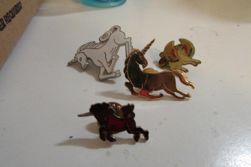 4 Unicorn Pins Icluding  Gold Tone  and Enemal