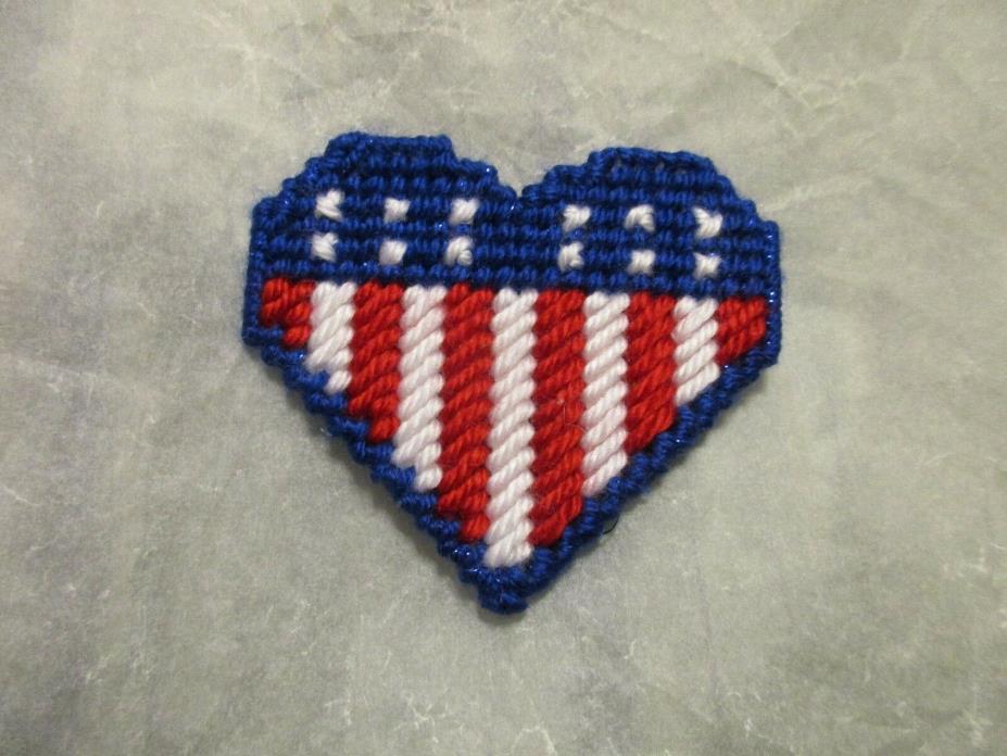 Patriotic Stars and Stripes 4th of July Independence Day Handstitched Heart Pin