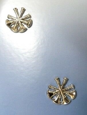 Deputy Fire Chief Collar Pin Device 4 Crossed Bugles Tac 2 Pc Set Silver New