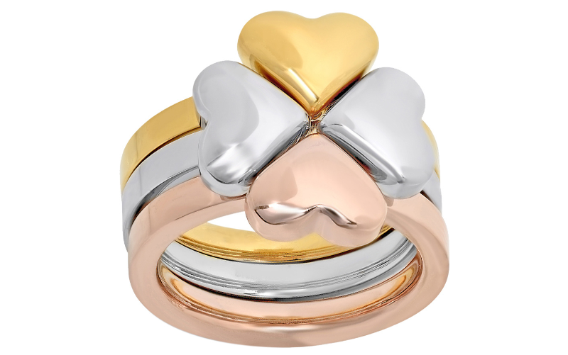Steel by Design Three-Piece Heart Clover Ring