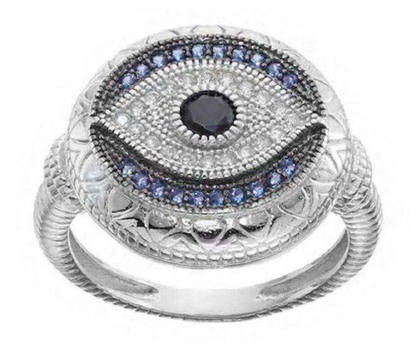 Sterling Silver Cubic Zirconia EVIL EYE Ring Size 7 New In GIFT Box 3Photos