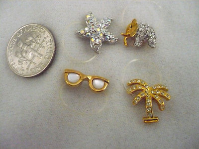 Set of 4 bling toe rings gold palm tree, sunglasses, elephant & silver starfish