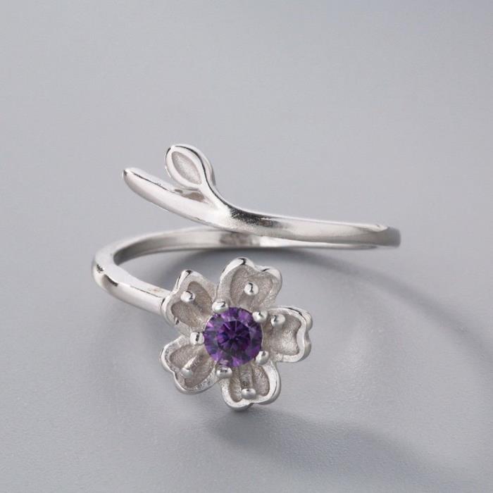 Purple crystal flower sterling silver toe ring
