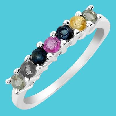 Sterling Silver7 stone Multicolor  sapphires band sz.6