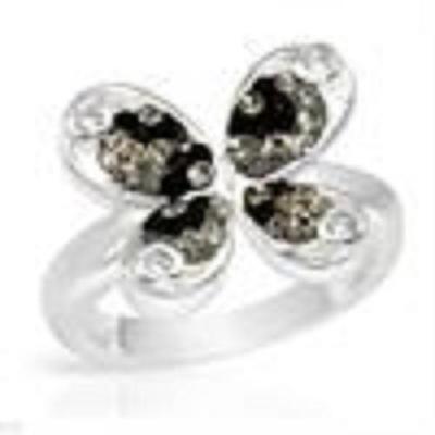 Sterling Silver Black enamel and crystal Butterfly ring Sz. 7