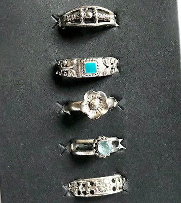 NEW No Boundaries Adjustable Toe Rings 5 Piece Set Flower Blue Silver Jewelry