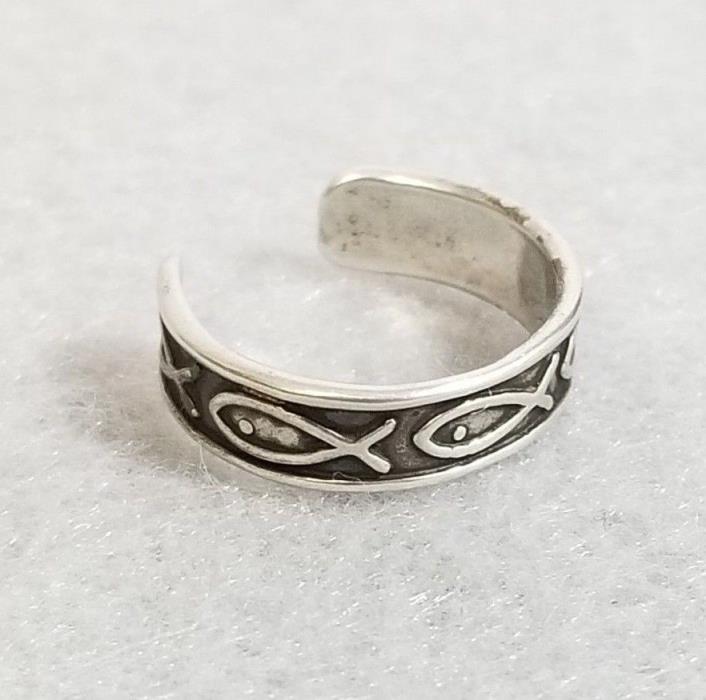 925 Sterling Silver CHRISTIAN ICHTHUS FISH Toe Ring - Adjustable